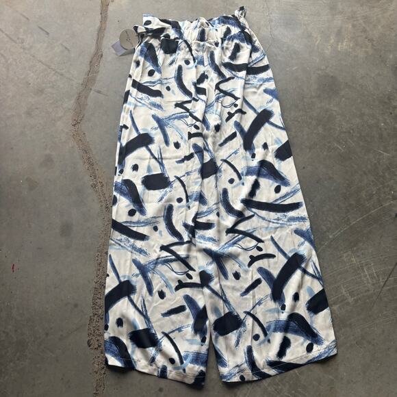 Patrizia Luca Wide Leg Pants Women's S Navy Printed Bold Pattern Elastic Waist - Picture 11 of 13